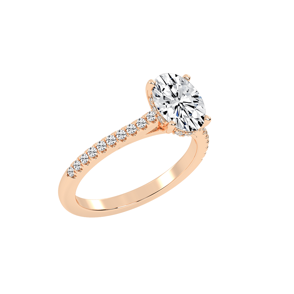 Oval Cut Square Prong Pave  Lab Grown Diamond Engagement Ring