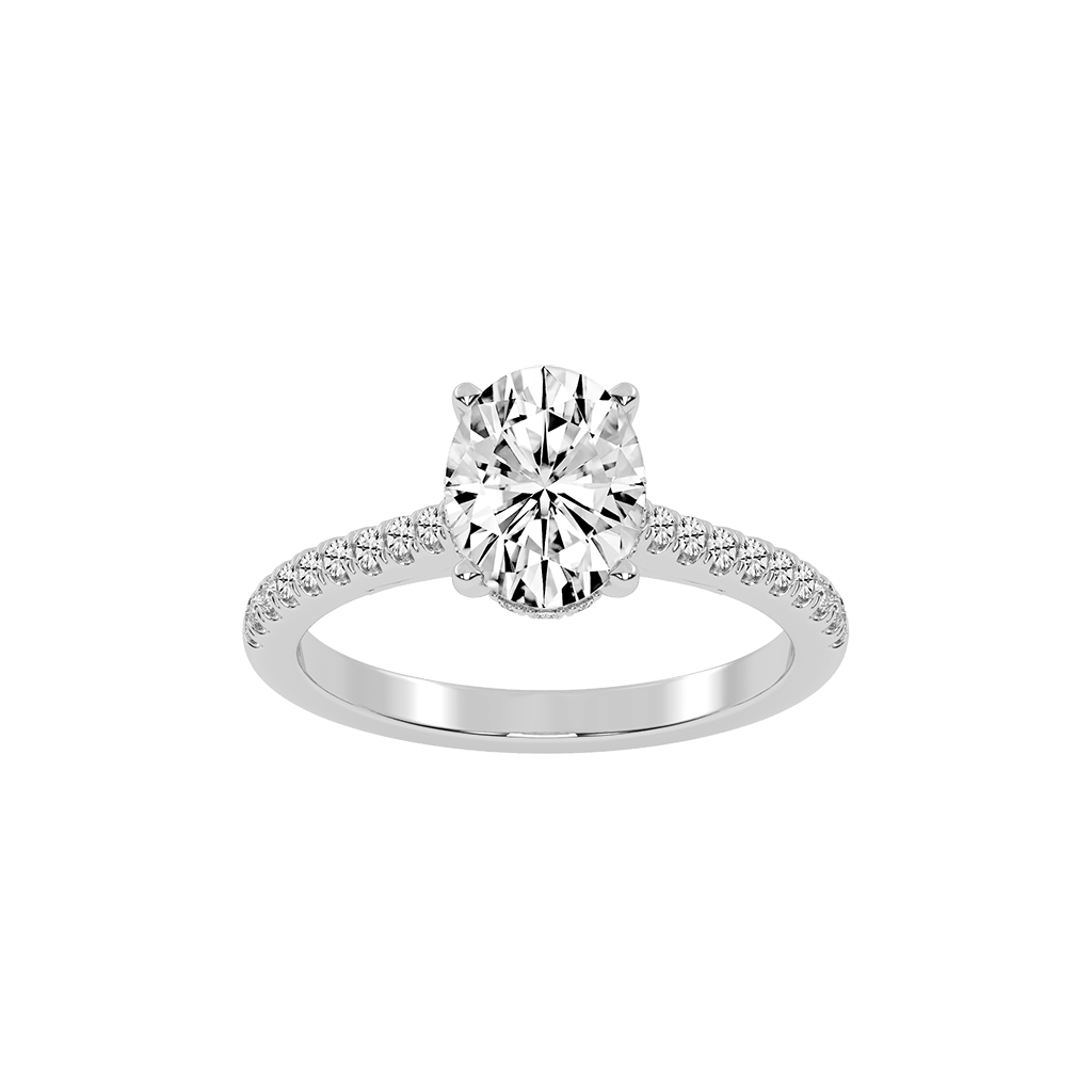 Oval Cut Square Prong Pave  Lab Grown Diamond Engagement Ring