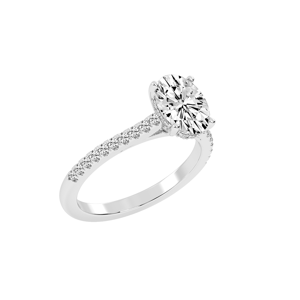 Oval Cut Square Prong Pave  Lab Grown Diamond Engagement Ring