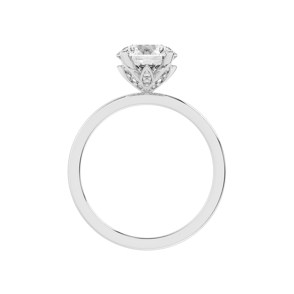 Round Cut Floral  Solitaire Lab Grown Diamond Engagement Ring (2 mm width)