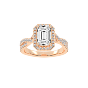 Emerald cut Halo Lab Grown Diamond Engagement Ring with Twisted Pave Setting