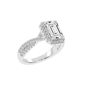 Emerald cut Halo Lab Grown Diamond Engagement Ring with Twisted Pave Setting