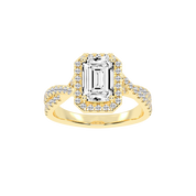 Emerald cut Halo Lab Grown Diamond Engagement Ring with Twisted Pave Setting