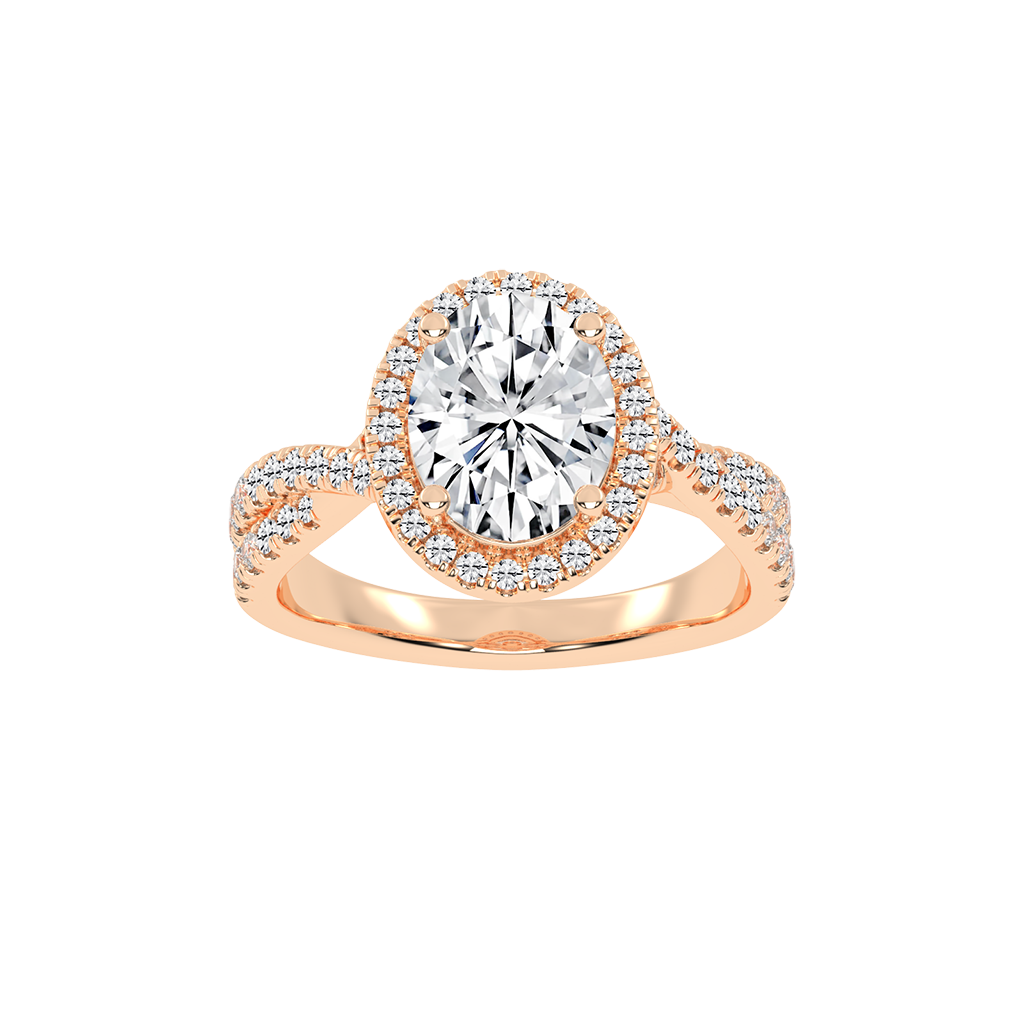 Oval cut Halo Lab Grown Diamond Engagement Ring with Twisted Pave Setting