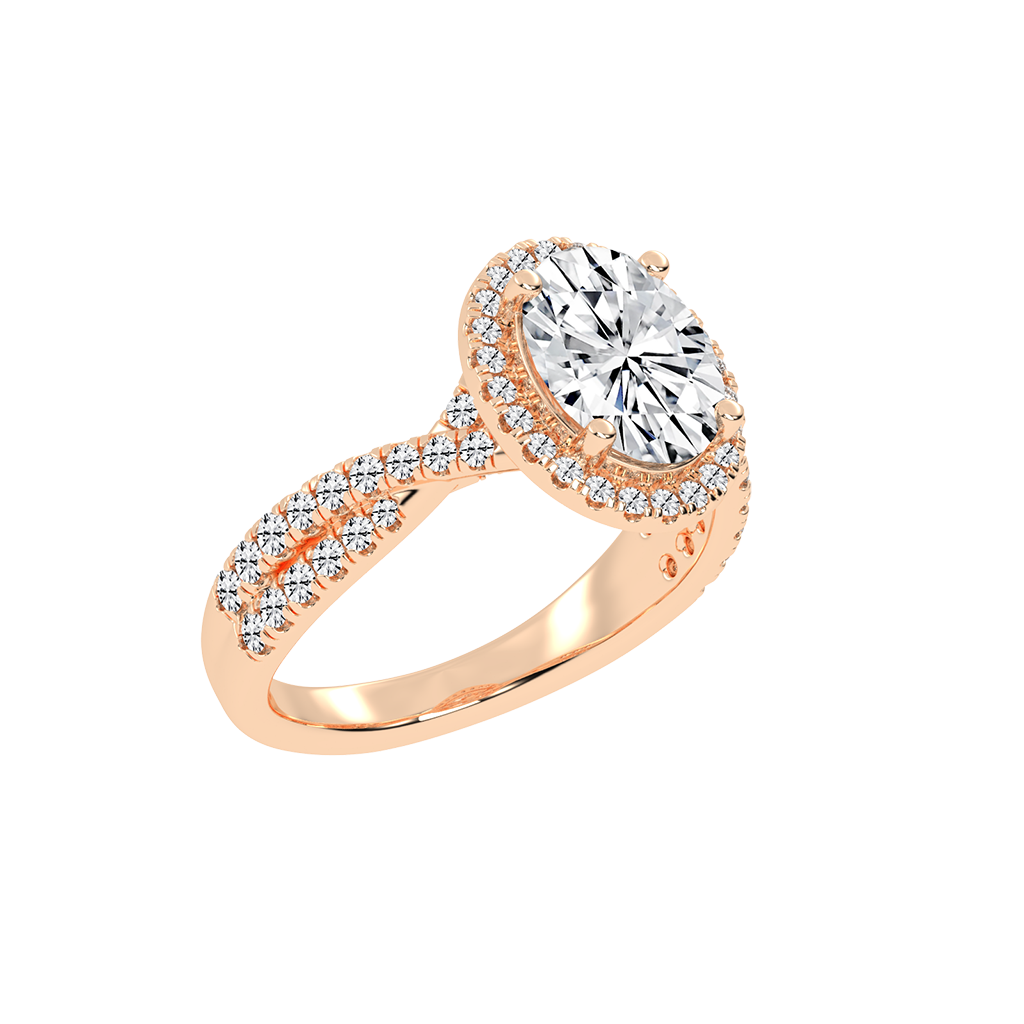 Oval cut Halo Lab Grown Diamond Engagement Ring with Twisted Pave Setting