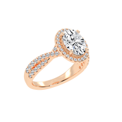 Oval cut Halo Lab Grown Diamond Engagement Ring with Twisted Pave Setting