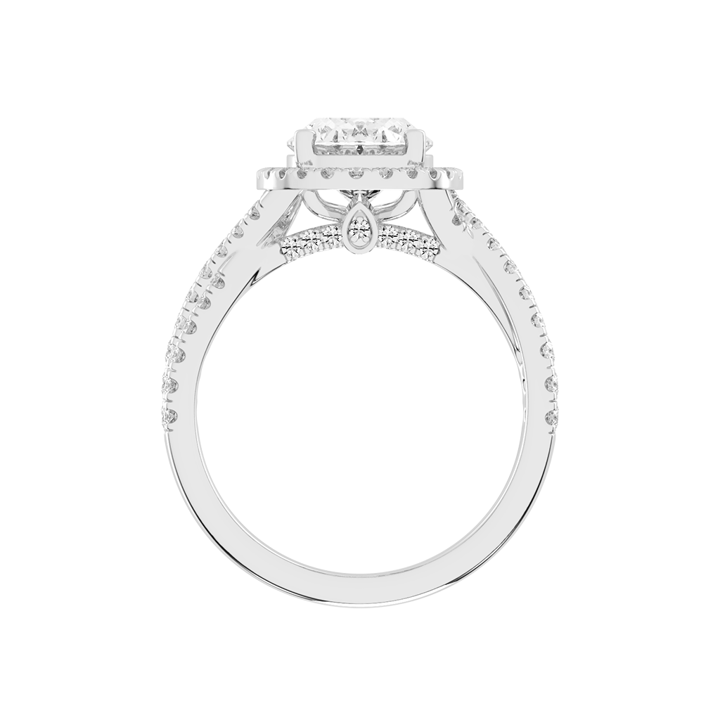 Oval cut Halo Lab Grown Diamond Engagement Ring with Twisted Pave Setting