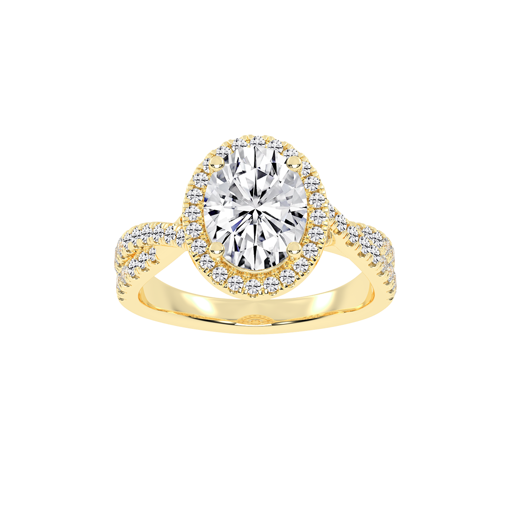 Oval cut Halo Lab Grown Diamond Engagement Ring with Twisted Pave Setting