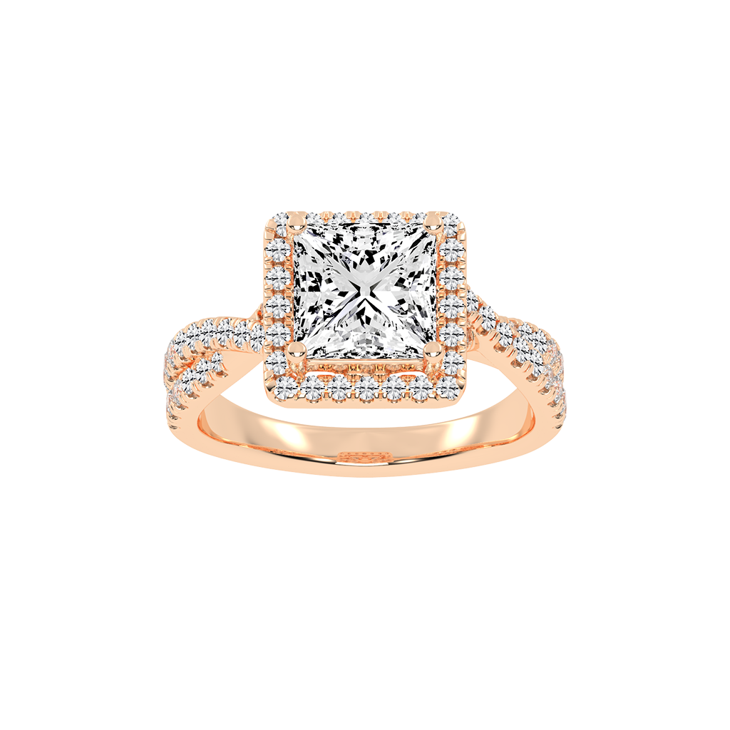 Princess cut Halo Lab Grown Diamond Engagement Ring with Twisted Pave Setting