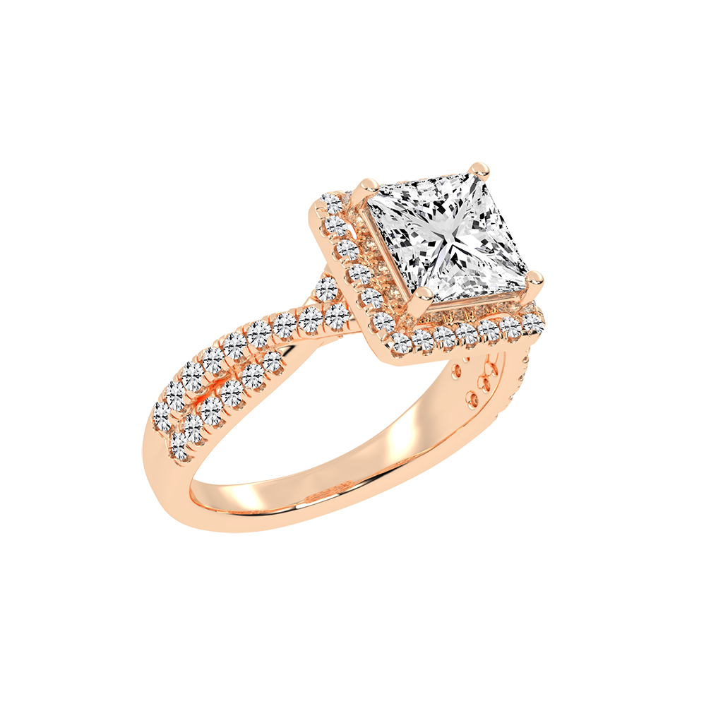 Princess cut Halo Lab Grown Diamond Engagement Ring with Twisted Pave Setting