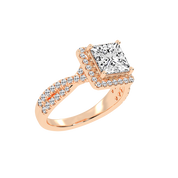 Princess cut Halo Lab Grown Diamond Engagement Ring with Twisted Pave Setting