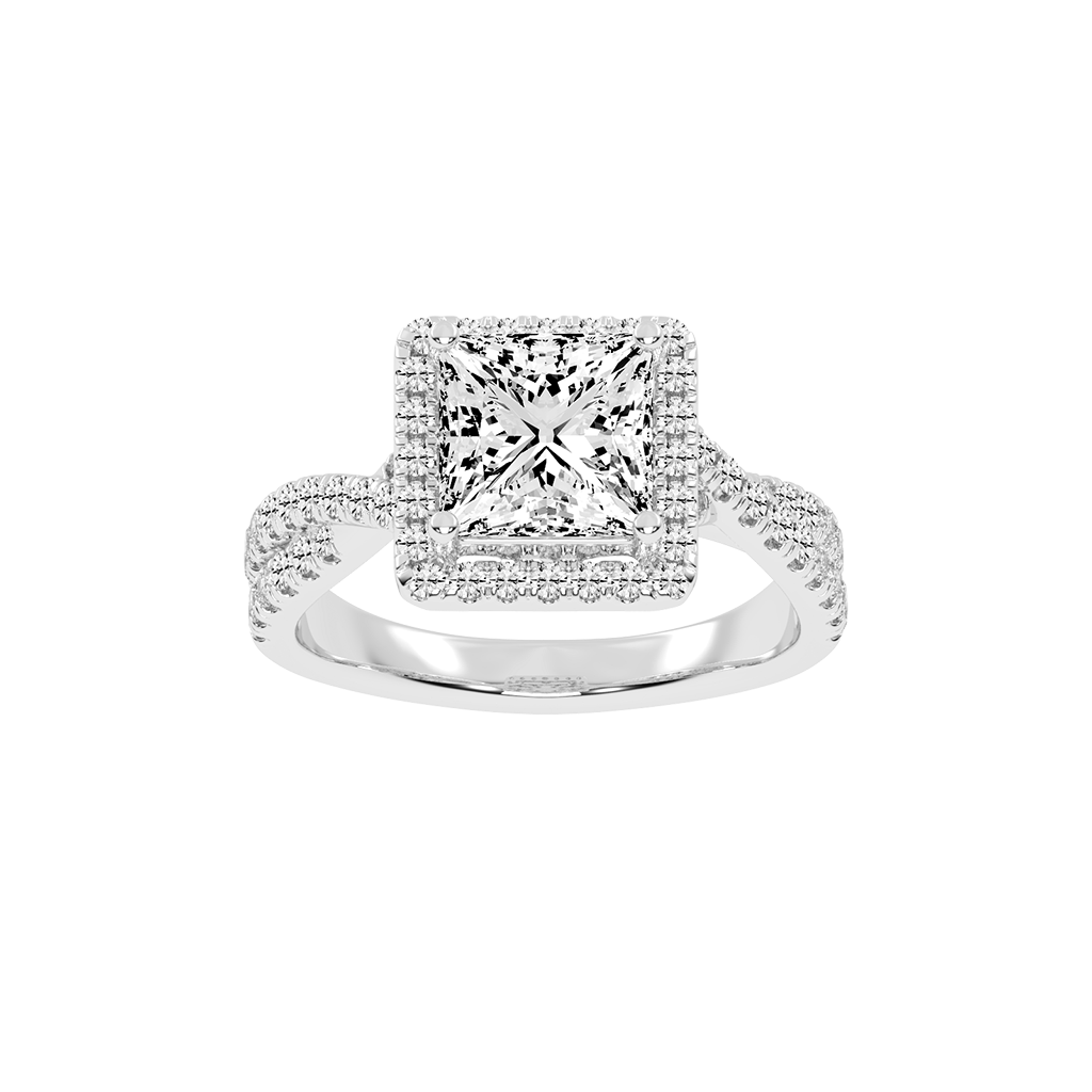 Princess cut Halo Lab Grown Diamond Engagement Ring with Twisted Pave Setting