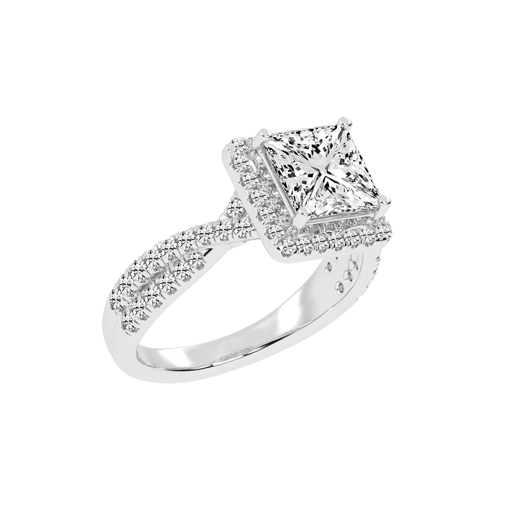 Princess cut Halo Lab Grown Diamond Engagement Ring with Twisted Pave Setting