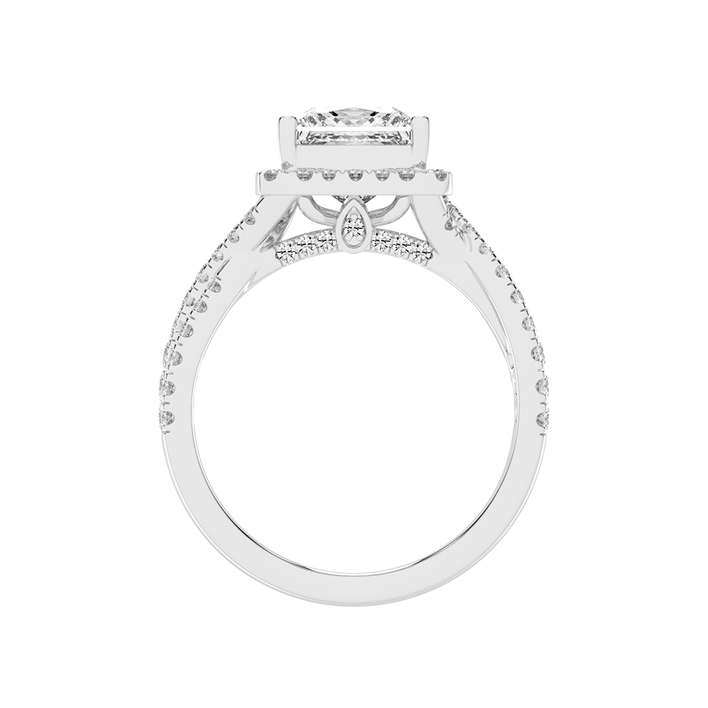 Princess cut Halo Lab Grown Diamond Engagement Ring with Twisted Pave Setting