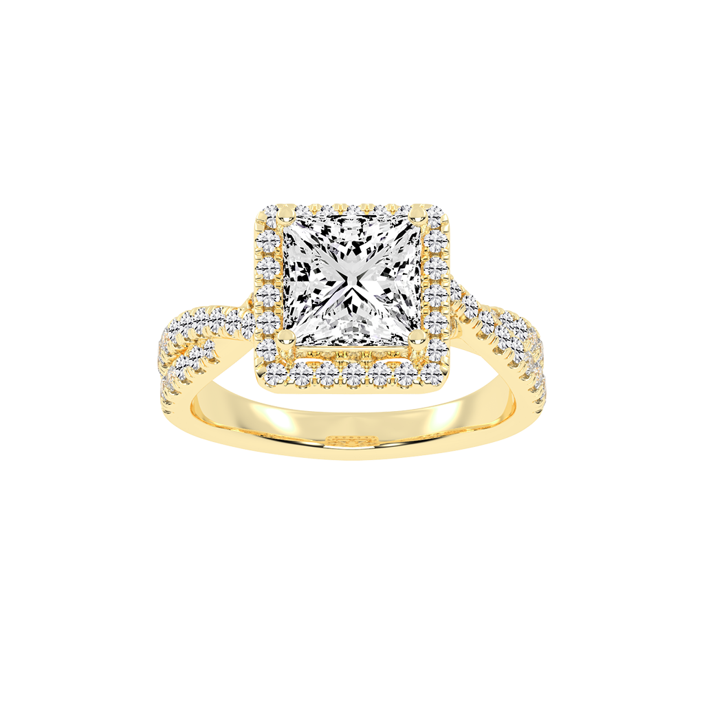 Princess cut Halo Lab Grown Diamond Engagement Ring with Twisted Pave Setting