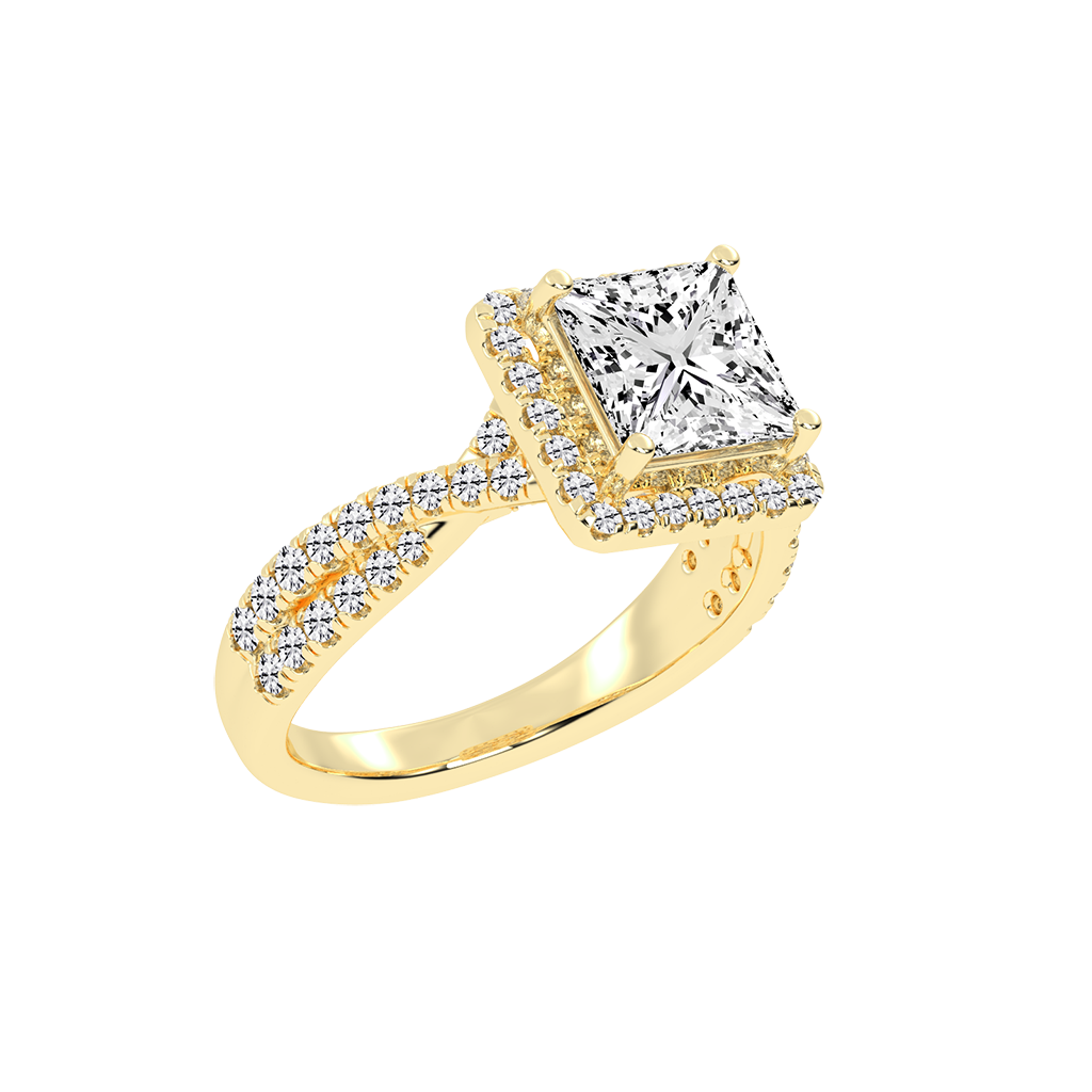 Princess cut Halo Lab Grown Diamond Engagement Ring with Twisted Pave Setting