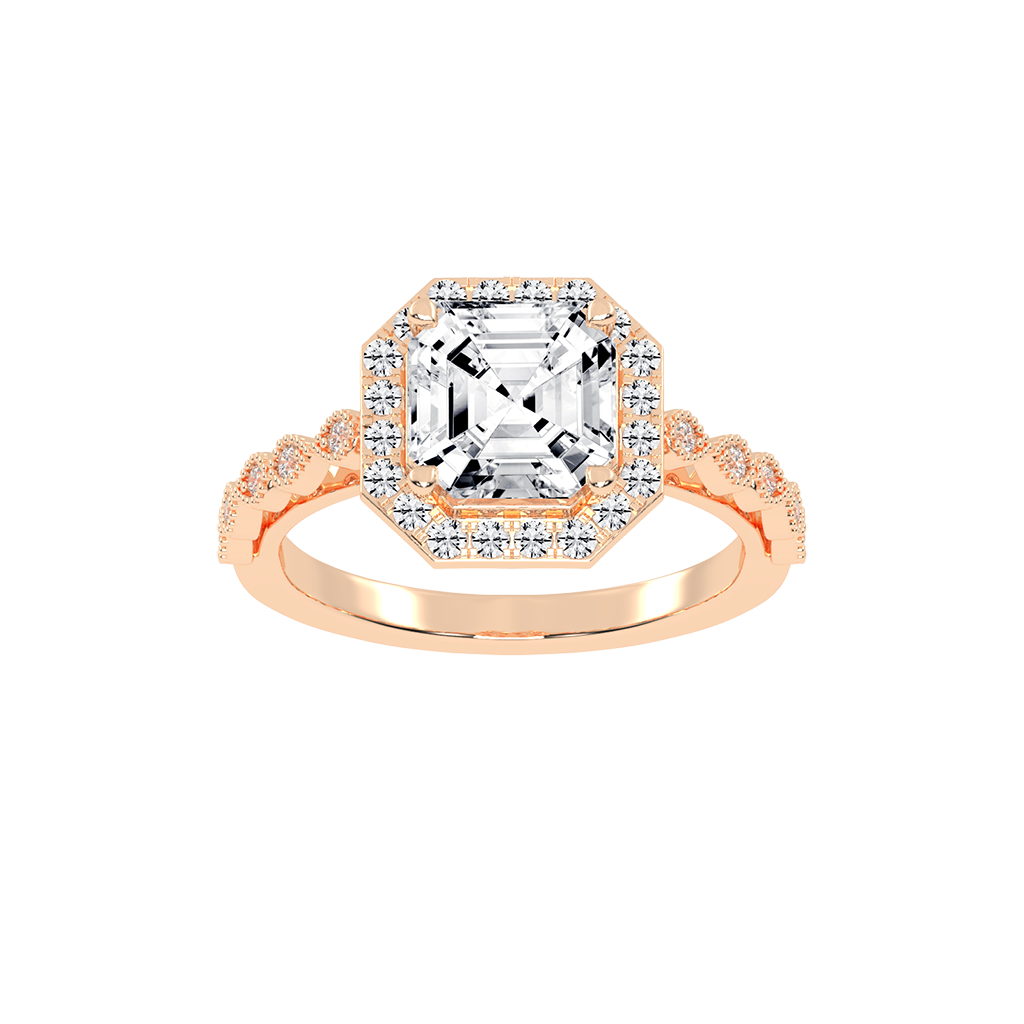 Asscher Cut Halo Lab Grown Diamond Engagement Ring