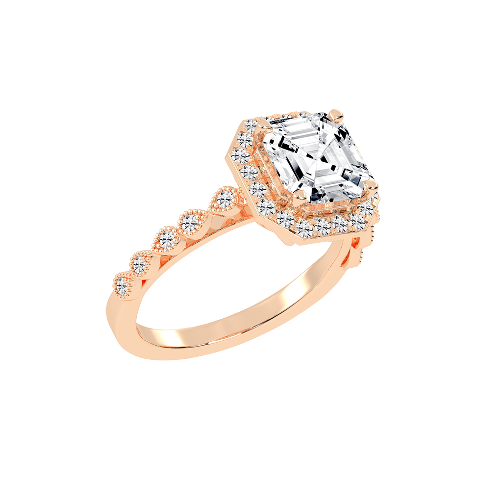 Asscher Cut Halo Lab Grown Diamond Engagement Ring