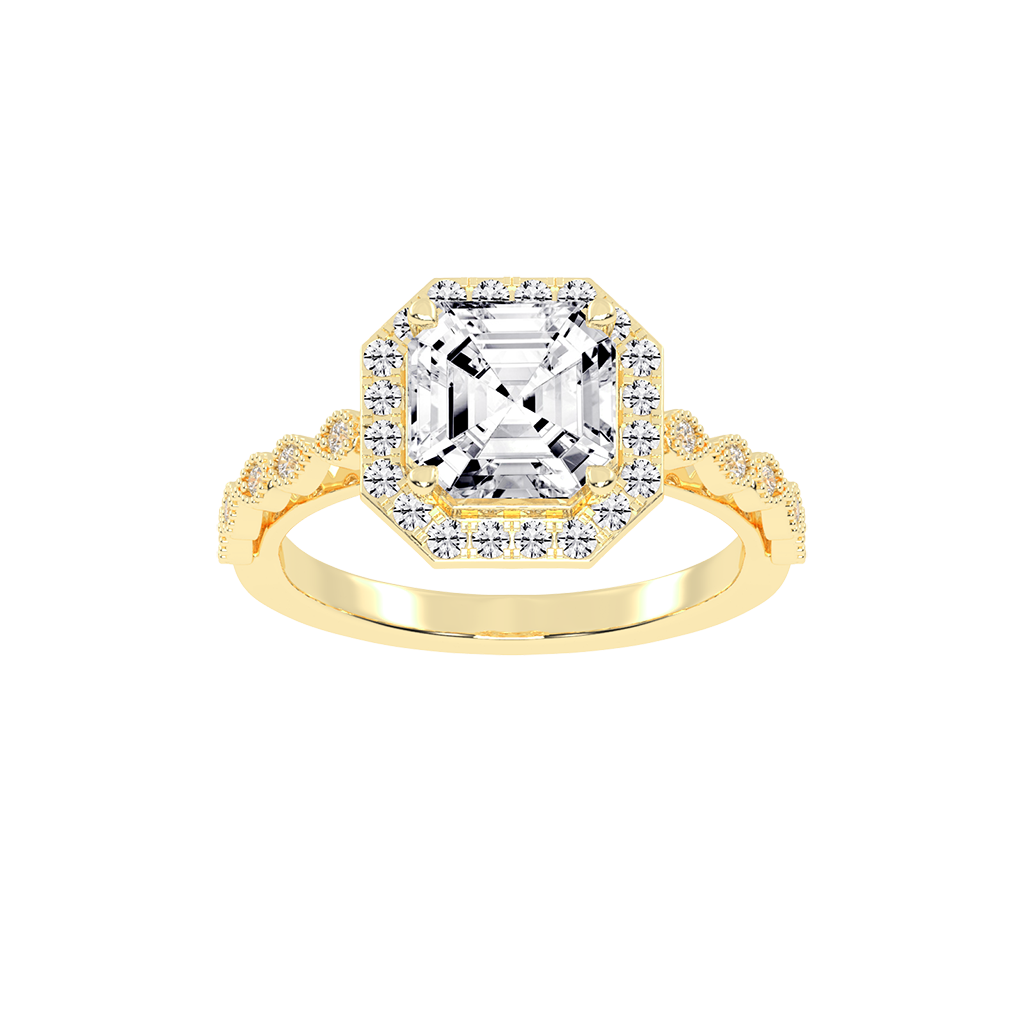 Asscher Cut Halo Lab Grown Diamond Engagement Ring