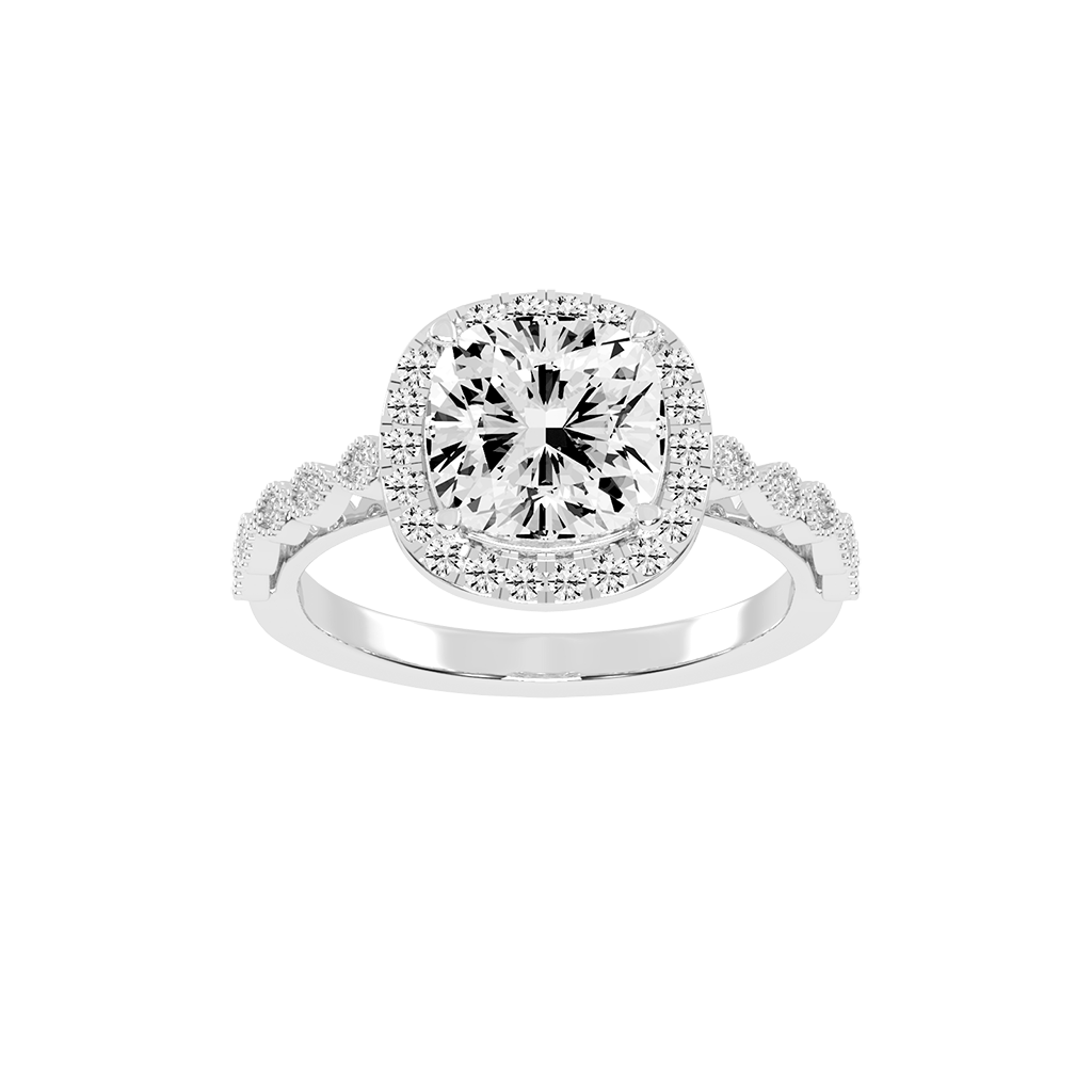 Cushion Cut Halo Lab Grown Diamond Engagement Ring