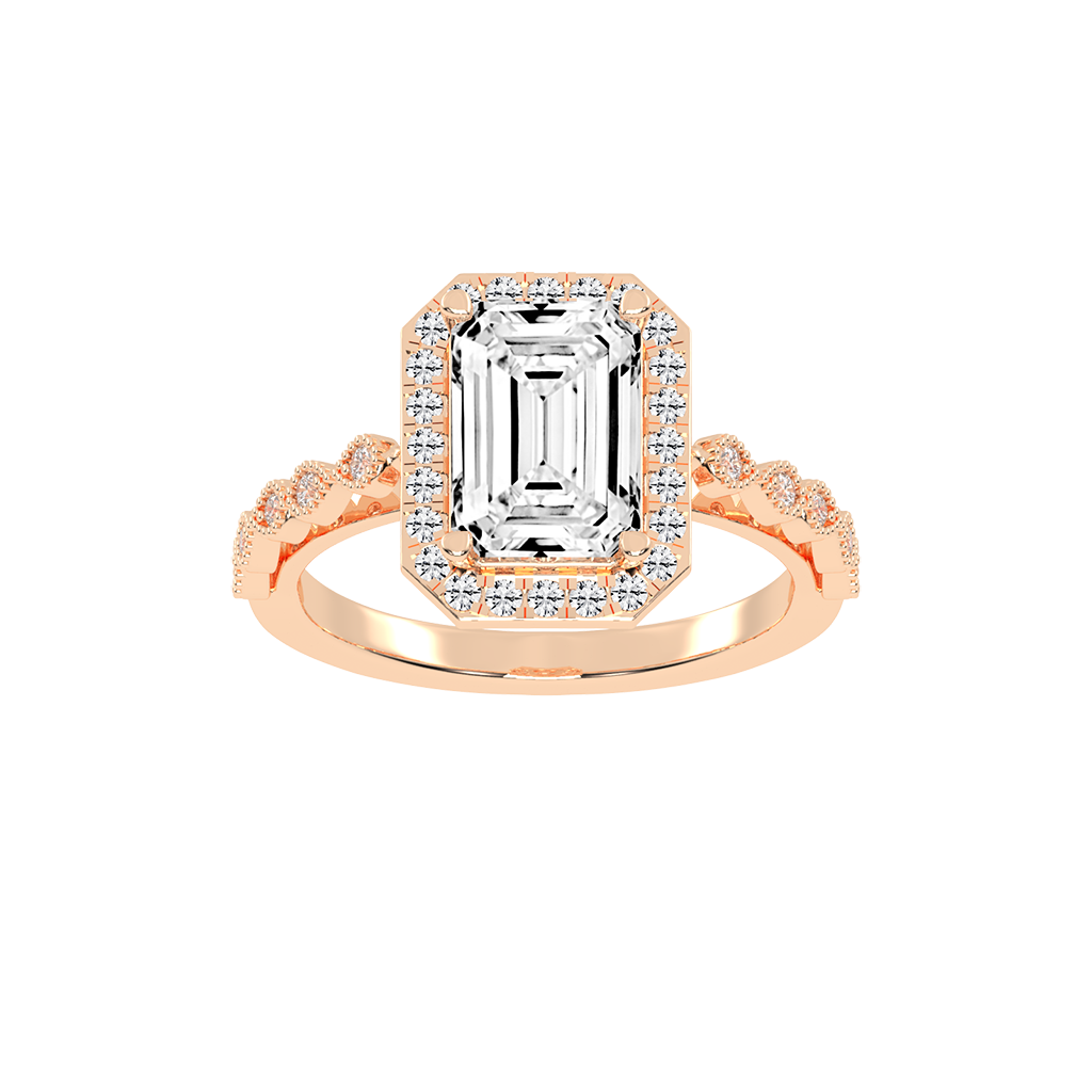 Emerald Cut Halo Lab Grown Diamond Engagement Ring