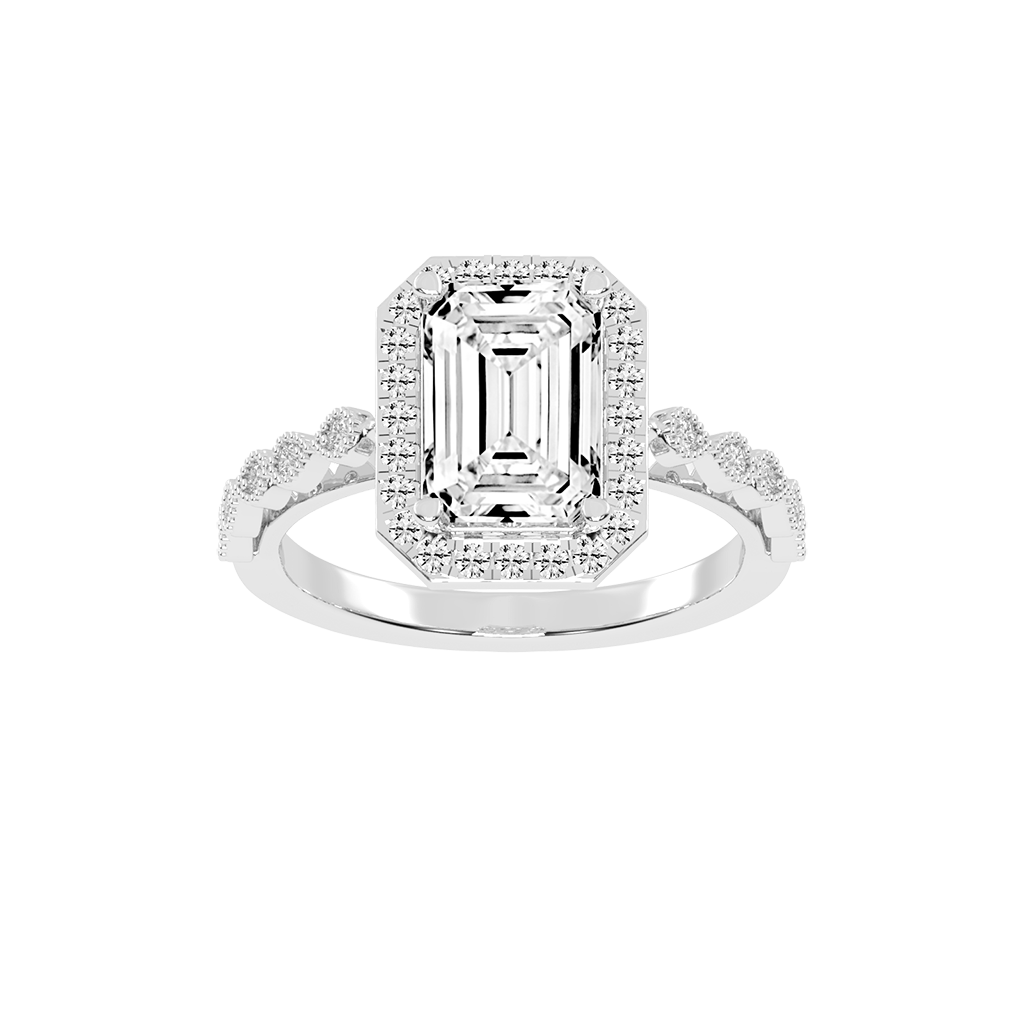 Emerald Cut Halo Lab Grown Diamond Engagement Ring