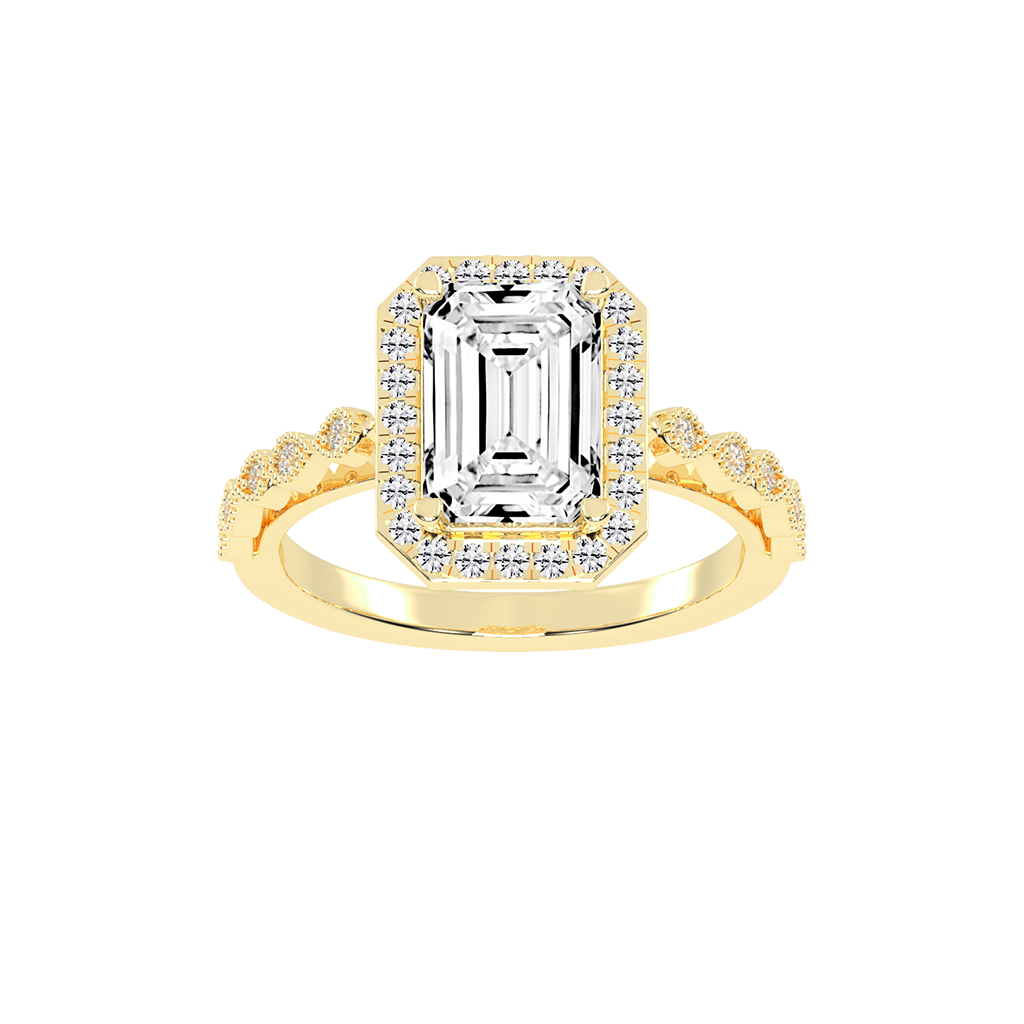 Emerald Cut Halo Lab Grown Diamond Engagement Ring