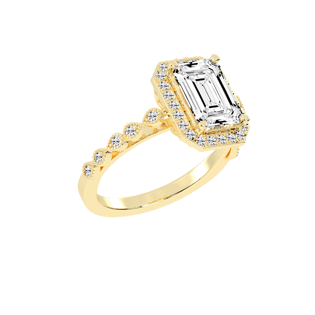 Emerald Cut Halo Lab Grown Diamond Engagement Ring