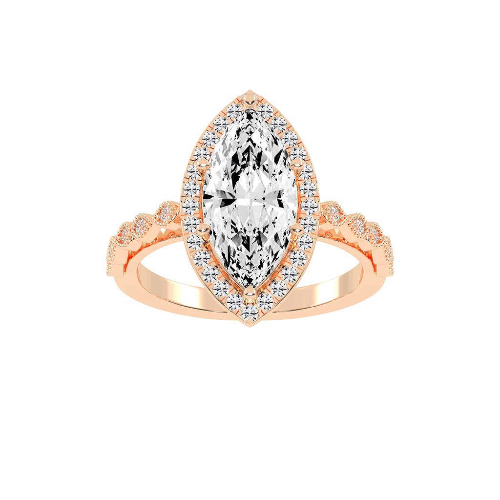 Marquise Cut Halo Lab Grown Diamond Engagement Ring