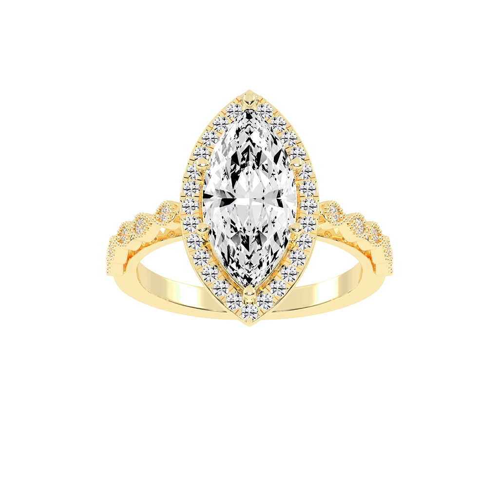 Marquise Cut Halo Lab Grown Diamond Engagement Ring