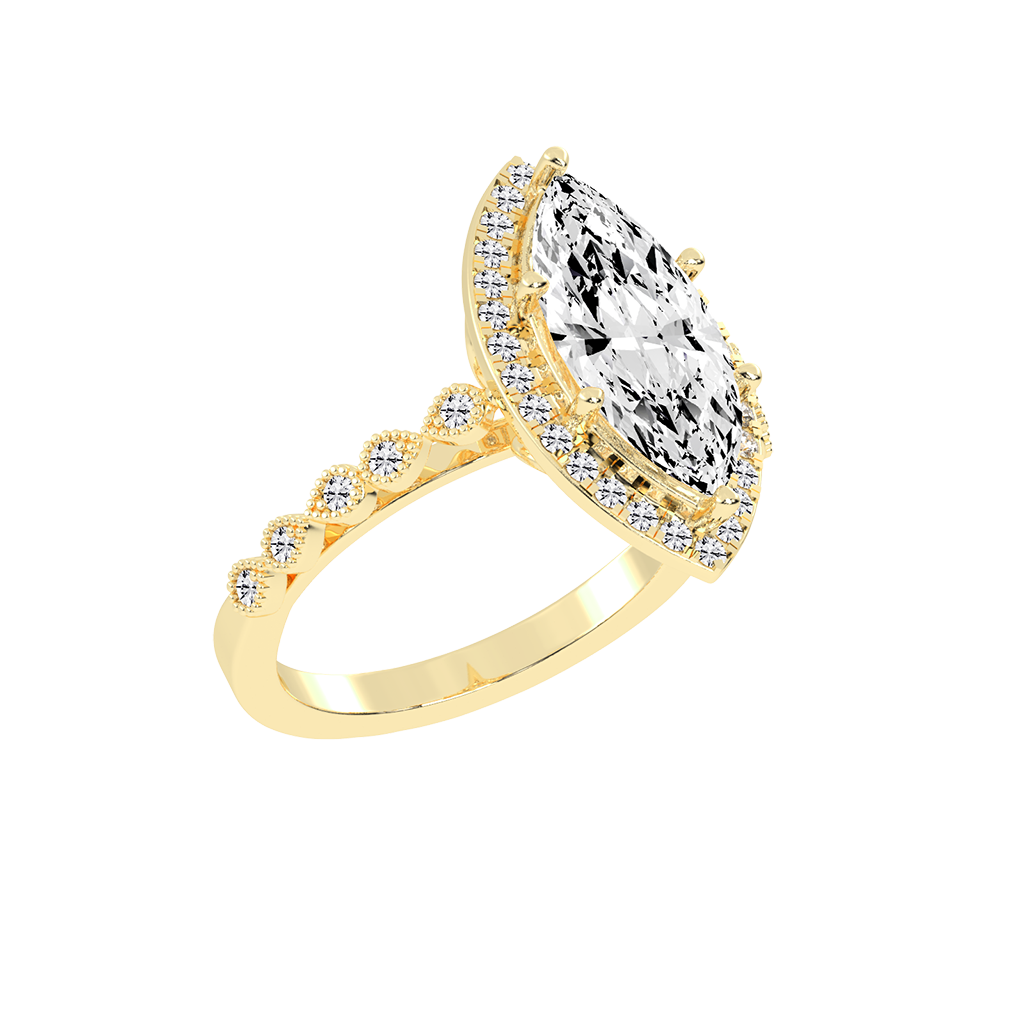 Marquise Cut Halo Lab Grown Diamond Engagement Ring