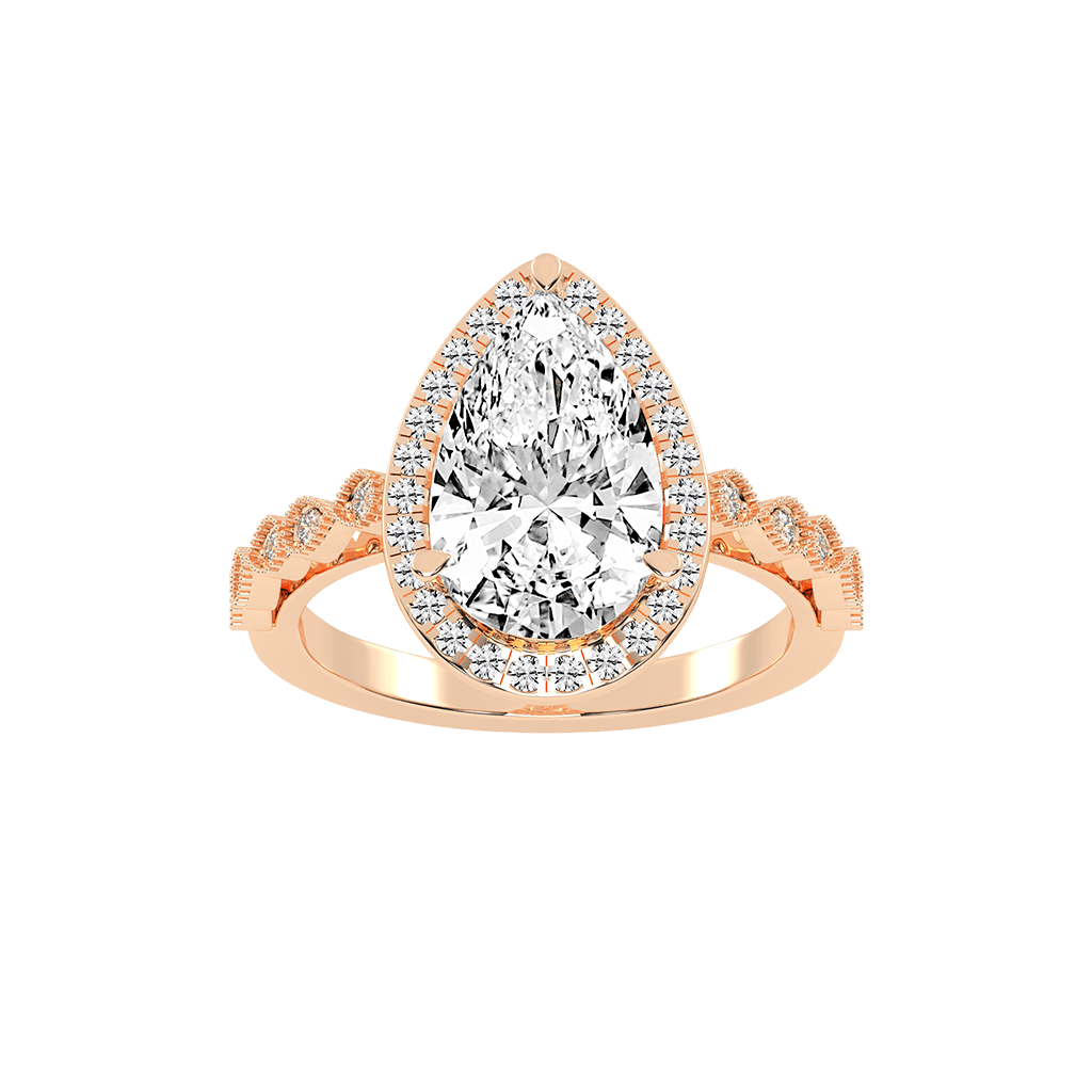 Pear Cut Halo Lab Grown Diamond Engagement Ring