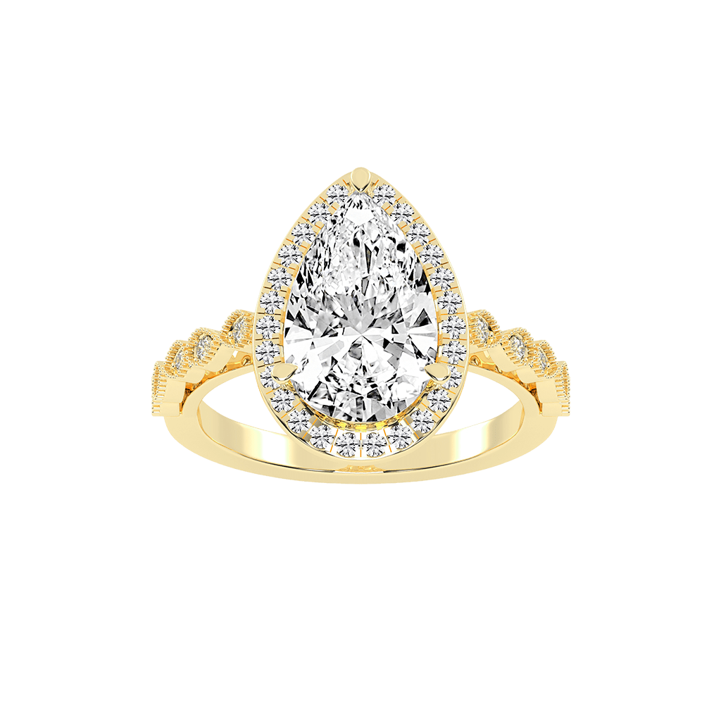 Pear Cut Halo Lab Grown Diamond Engagement Ring