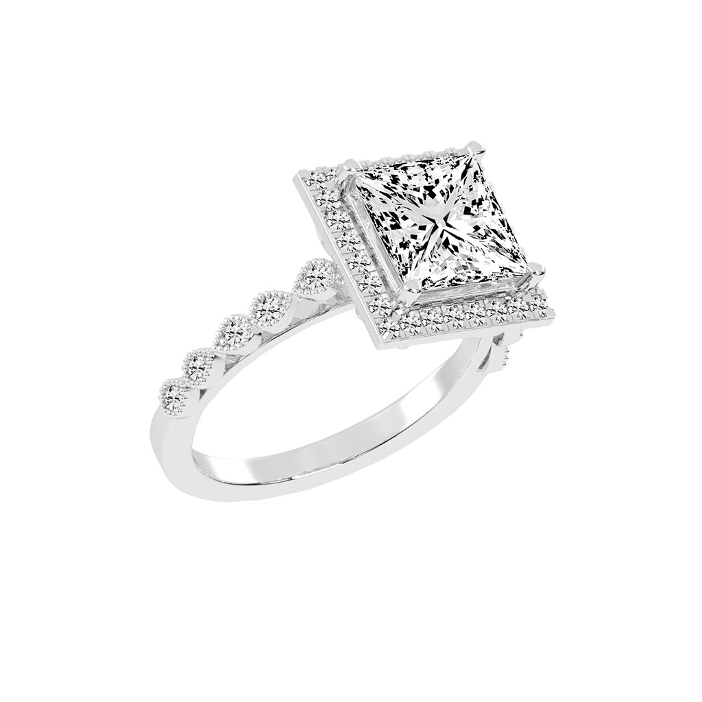 Princess Cut Halo Lab Grown Diamond Engagement Ring