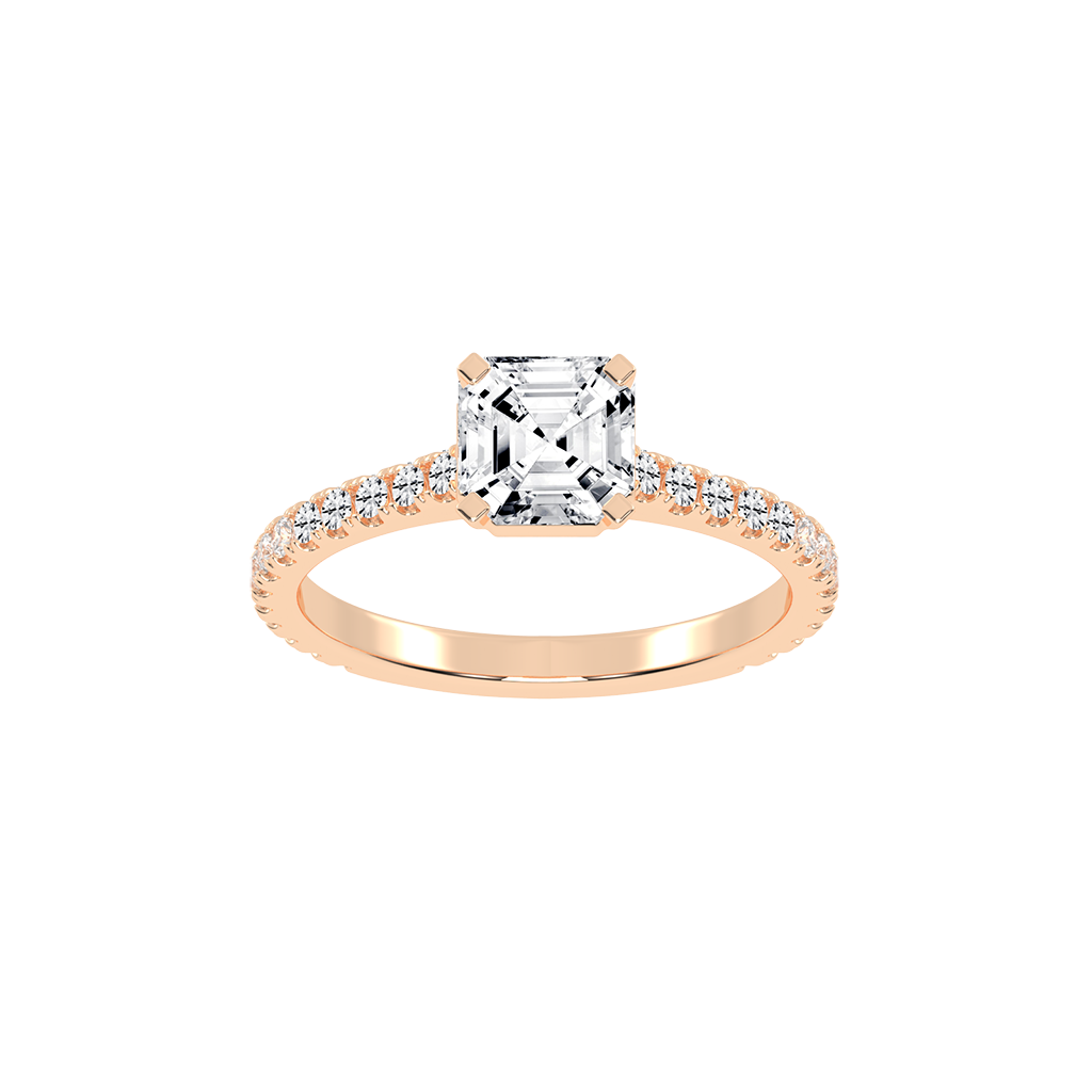 Asscher Cut Four Prong Pave  Lab Grown Diamond Engagement Ring