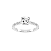 Asscher Cut Four Prong Pave  Lab Grown Diamond Engagement Ring