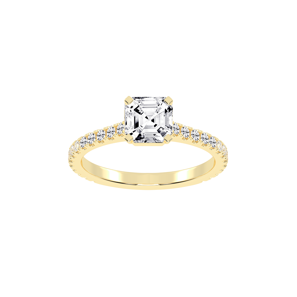 Asscher Cut Four Prong Pave  Lab Grown Diamond Engagement Ring