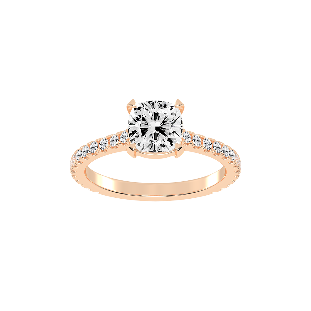 Cushion Cut Four Prong Pave  Lab Grown Diamond Engagement Ring