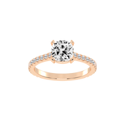 Cushion Cut Four Prong Pave  Lab Grown Diamond Engagement Ring