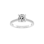 Cushion Cut Four Prong Pave  Lab Grown Diamond Engagement Ring