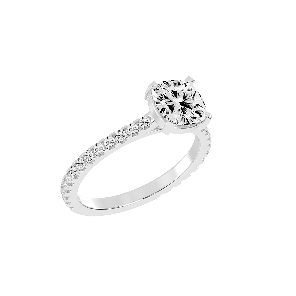 Cushion Cut Four Prong Pave  Lab Grown Diamond Engagement Ring