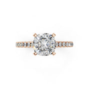 Cushion Cut Four Prong Pave  Lab Grown Diamond Engagement Ring