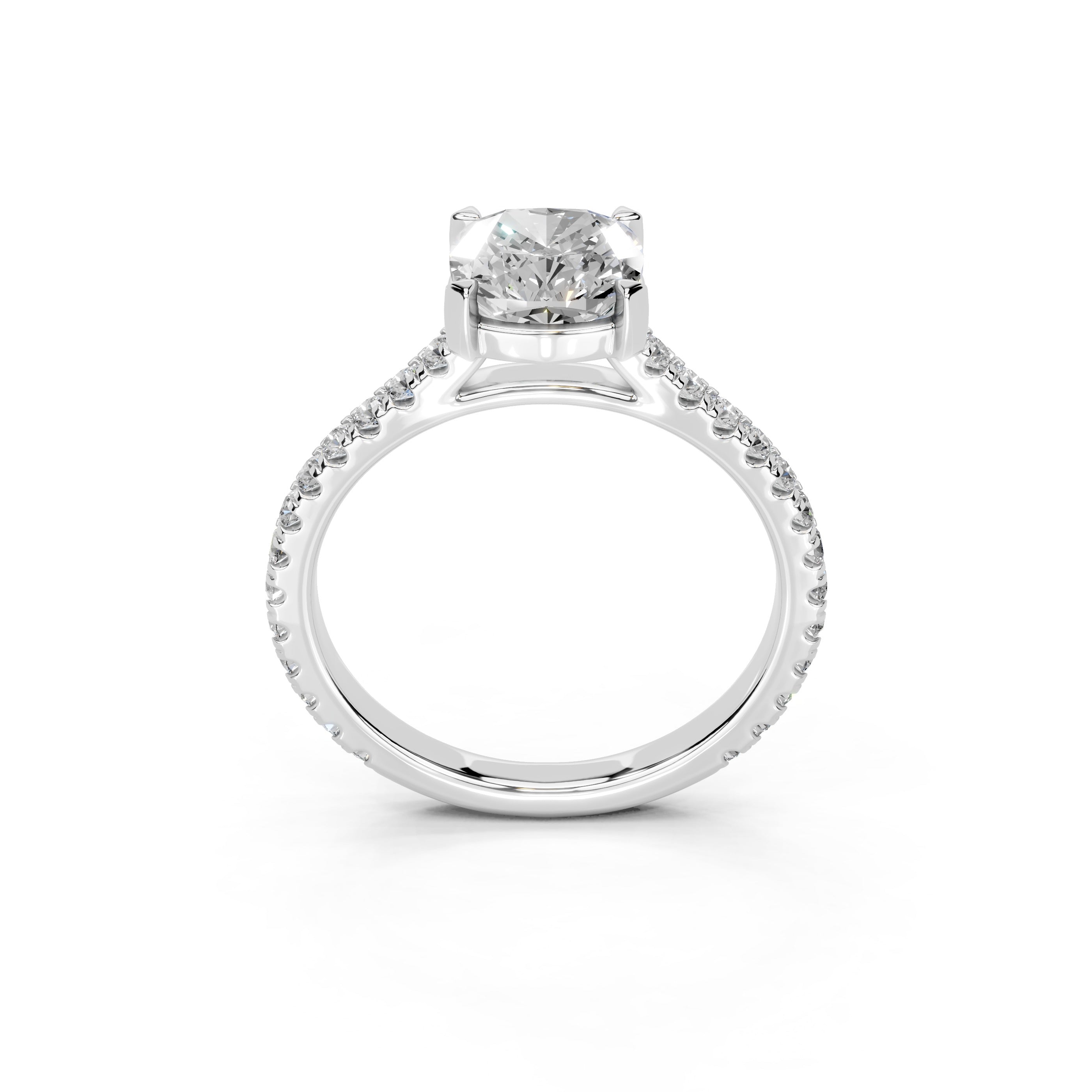 Cushion Cut Four Prong Pave  Lab Grown Diamond Engagement Ring