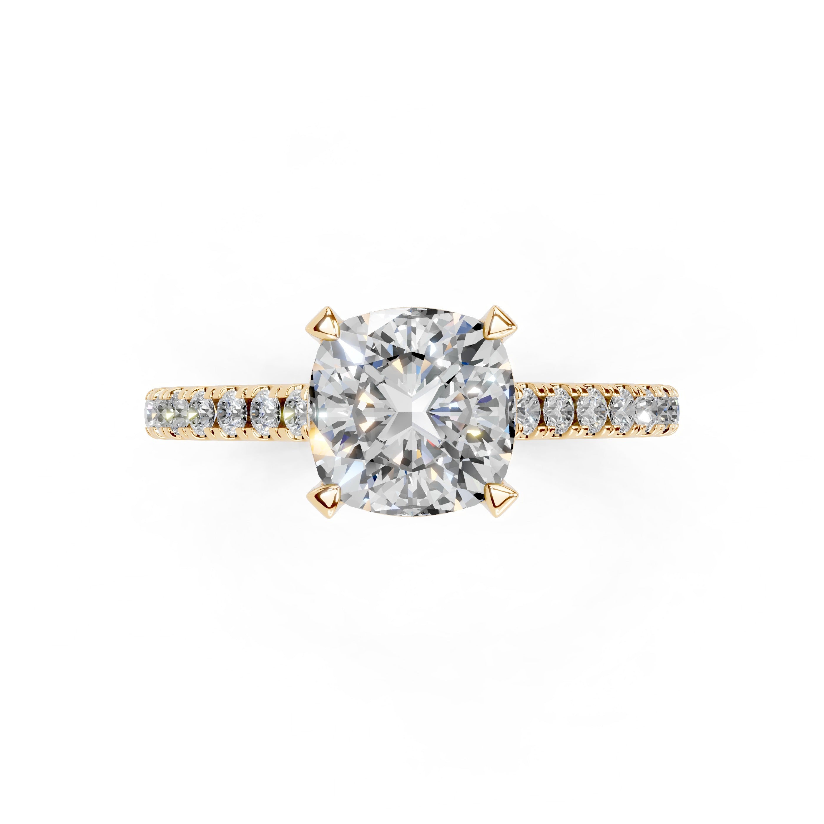 Cushion Cut Four Prong Pave  Lab Grown Diamond Engagement Ring