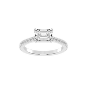 Emerald Cut Four Prong Pave  Lab Grown Diamond Engagement Ring