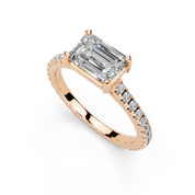 Emerald Cut Four Prong Pave  Lab Grown Diamond Engagement Ring