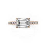 Emerald Cut Four Prong Pave  Lab Grown Diamond Engagement Ring