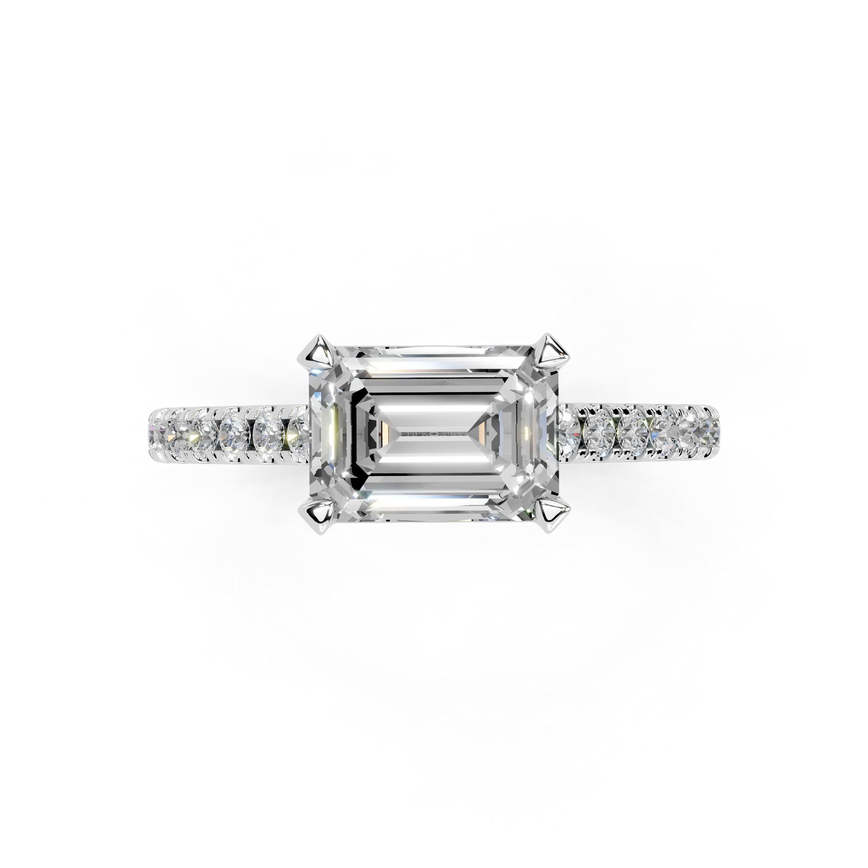 Emerald Cut Four Prong Pave  Lab Grown Diamond Engagement Ring