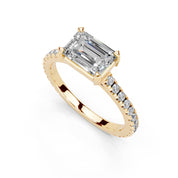 Emerald Cut Four Prong Pave  Lab Grown Diamond Engagement Ring