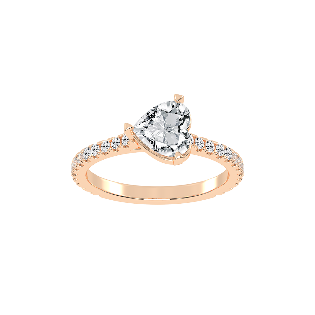 Heart Cut Four Prong Pave  Lab Grown Diamond Engagement Ring